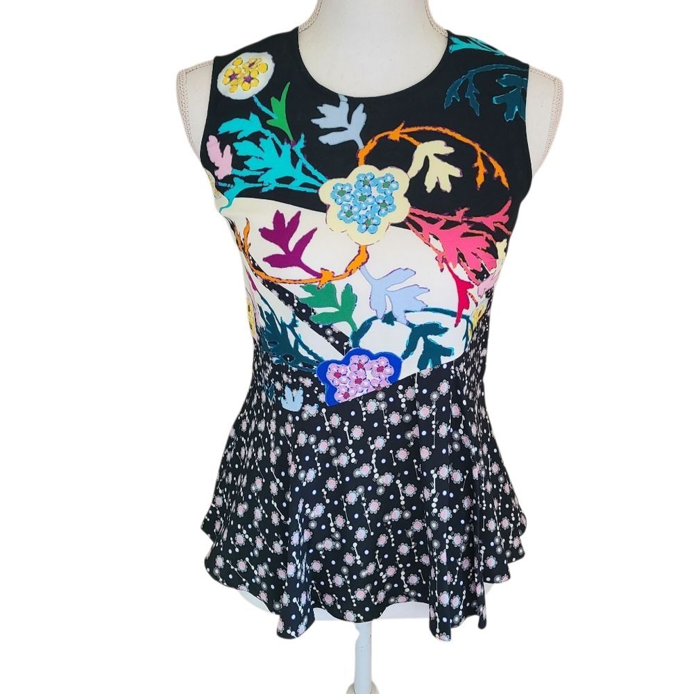 peter pilotto multiprint peplum sleeveless blouse size 6